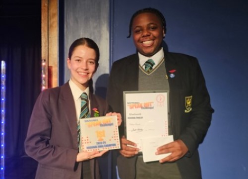 Luna and Tishan with certificates